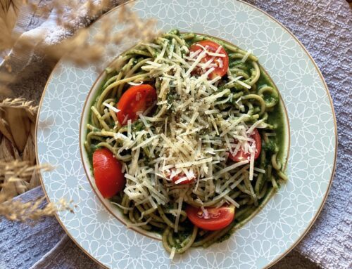 Pesto pasta with cherry tomatoes