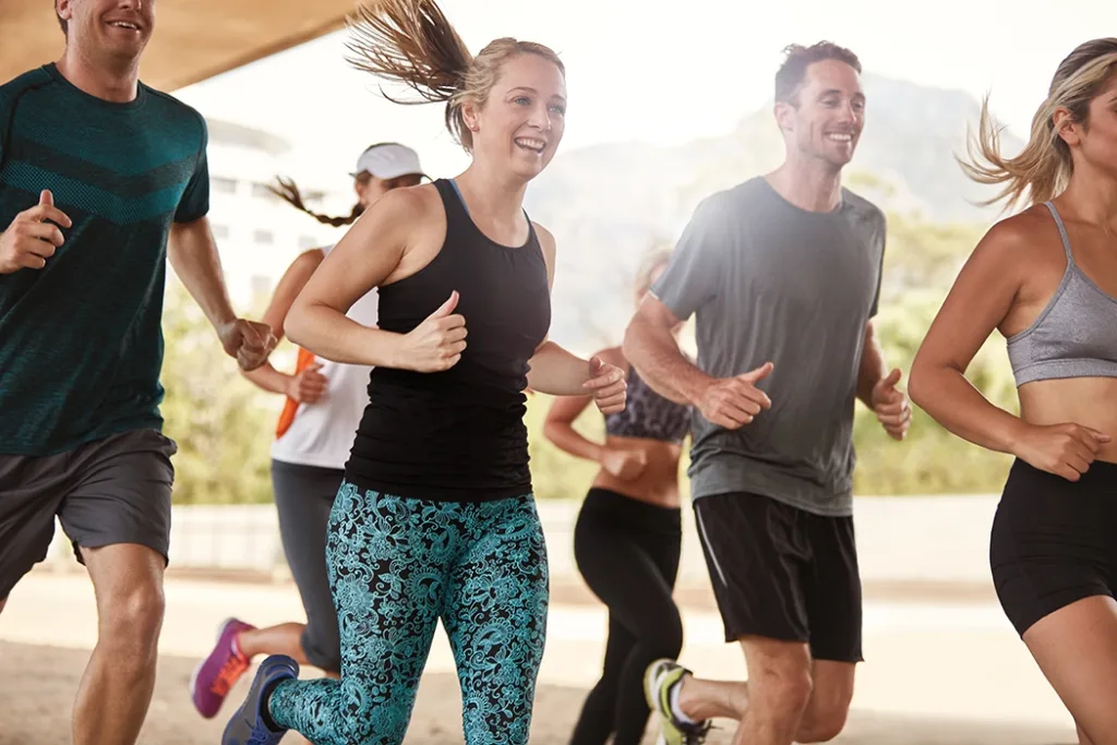 supportive friends exercising together