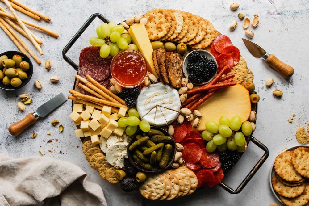 cheese with crackers and fruits