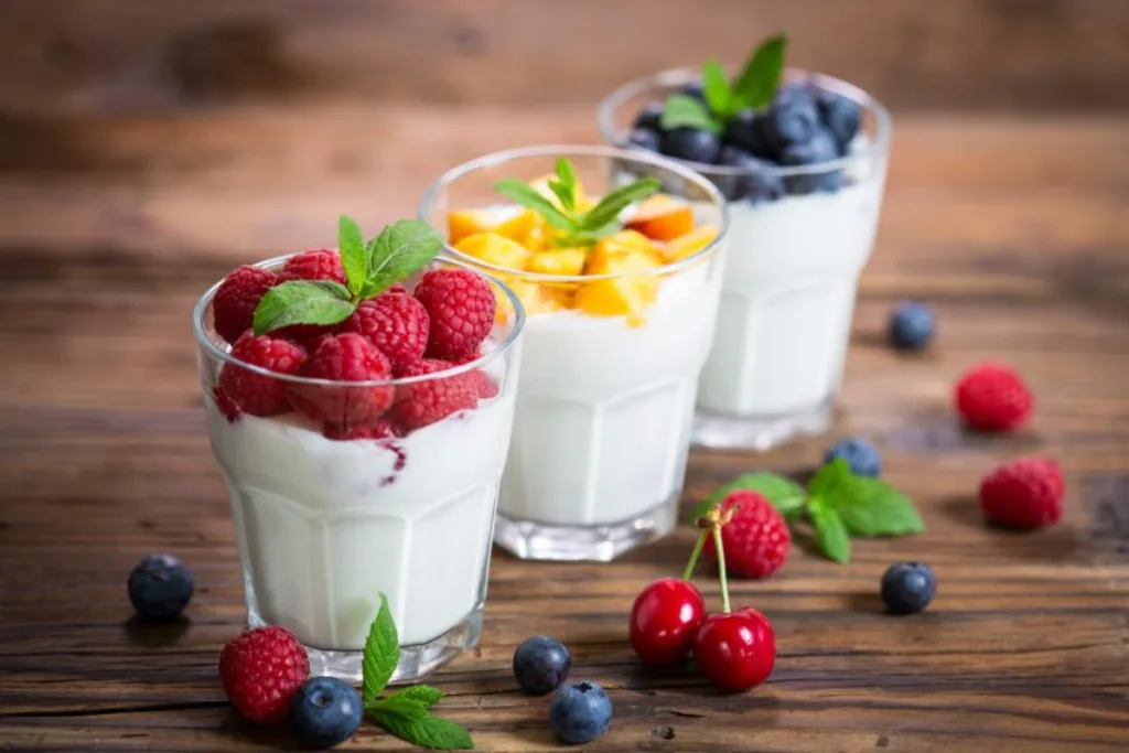 fresh fruit with yogurt