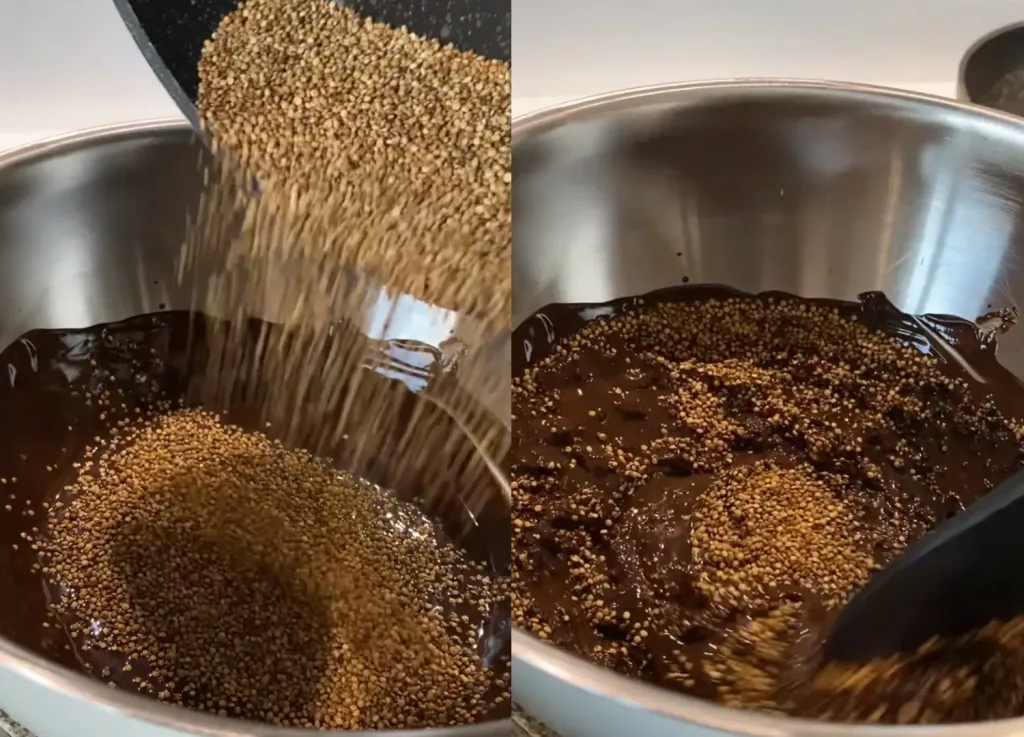 mix puffed quinoa with chocolate